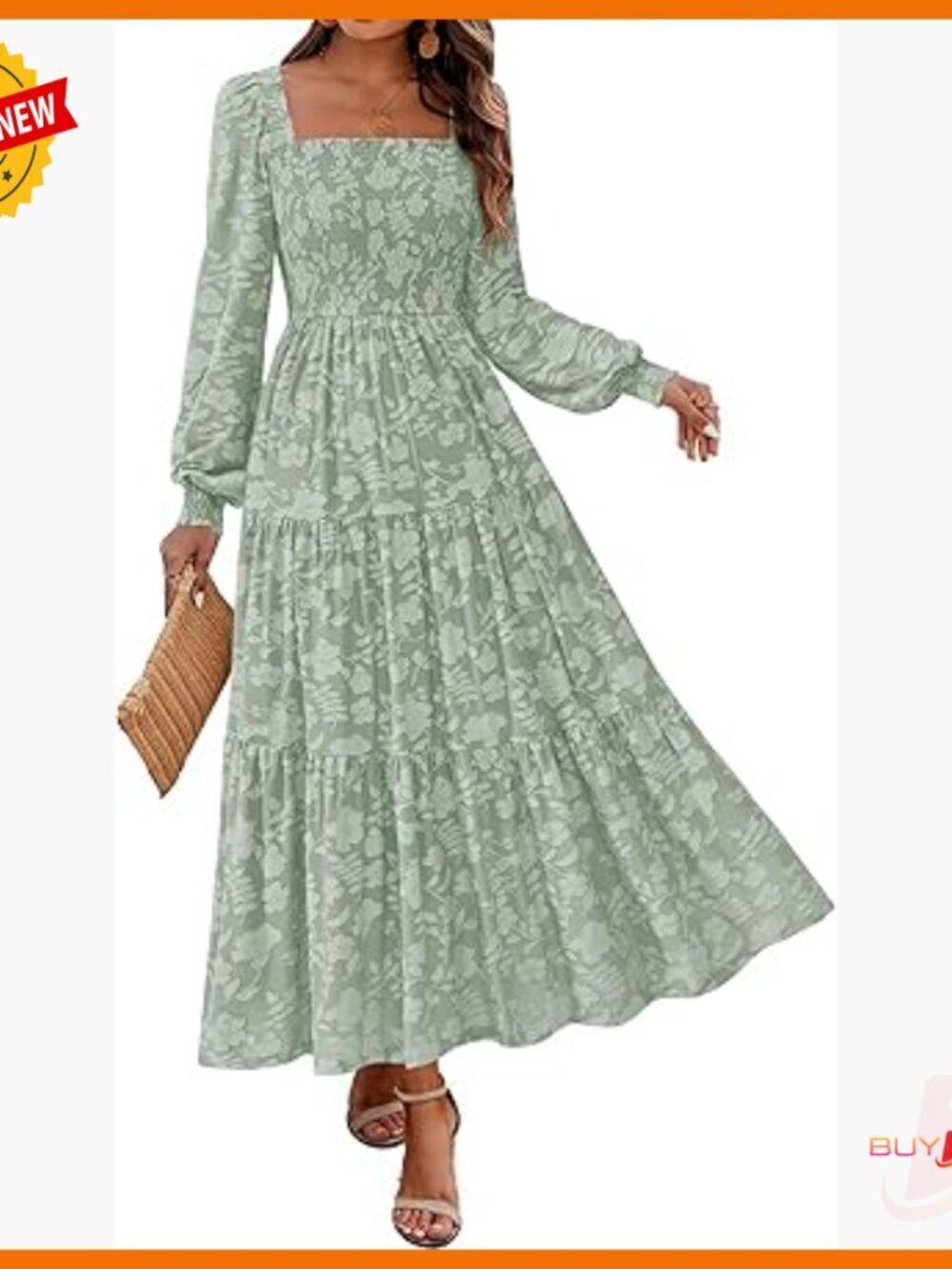 Long Sleeve Smocked Floral Maxi Dress A-Line Boho Formal Wedding Guest